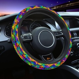 NOMEDOGYIm Rainbow Roses Steering Wheel Cover Fresh Beautiful and Bright Steering Wheel Cover for Women Men Anti-Slip Breathable Steering Wheel Protector Car Accessories