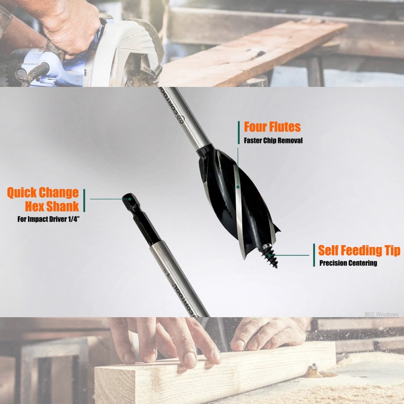CORTOOL Auger Drill Bit for Wood,1/2", 5/8", 3/4" and 1"