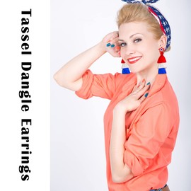 4th of July Earrings for Women, Patriotic Earrings for Fourth of July Accessories as Independence Gift, 4th of July Red White and Blue Accessories American Tassel Jewelry Suit for American Flag Dress