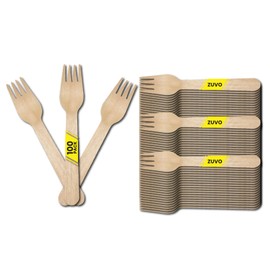 Disposable Wooden Forks - Pack of 100 - Eco Friendly Biodegradable Wooden Cutlery for Desert - Birch Wood-Sturdy Forks