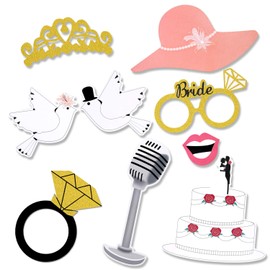 Wedding Photo Booth Props Kit, Konsait Bridal Shower Photo Booth Prop with Wooden Dowels for Wedding Shower Party Supplies (52 Counts)