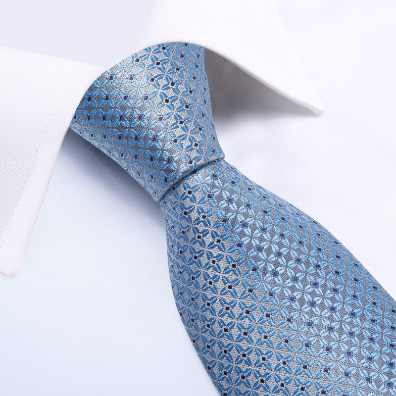 DiBanGu Men's Tie Set Silk Striped Checked Tie with Pocket