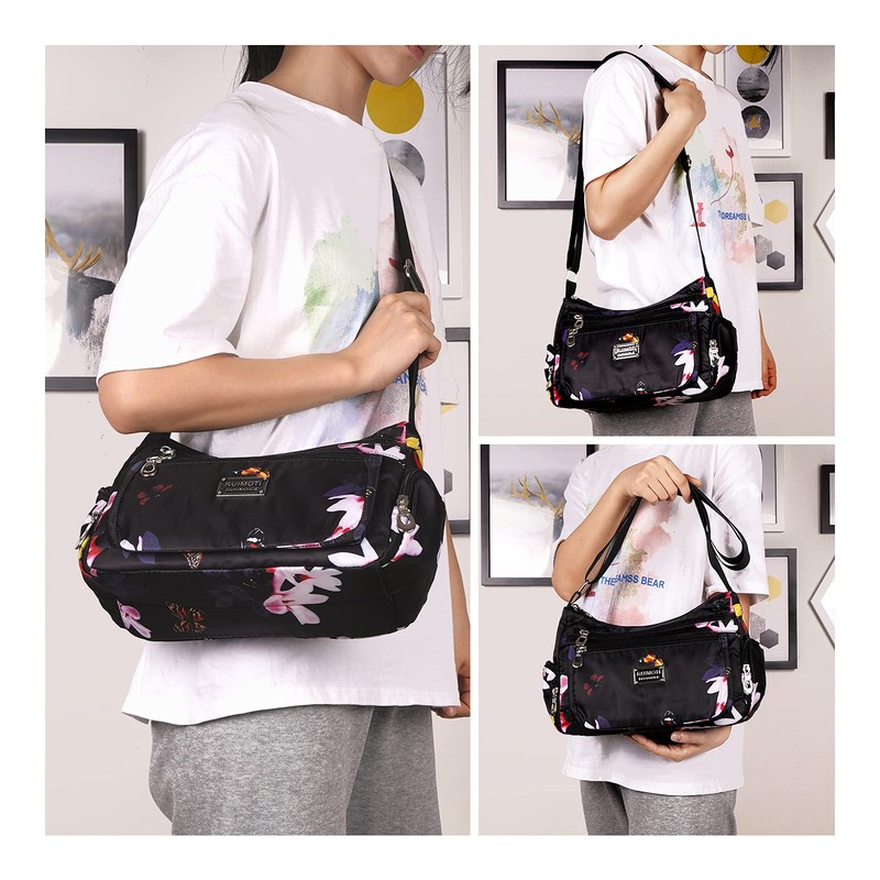 NOTAG Women's Shoulder Bag, Lightweight, Multi-Pocket, Casual Waterproof Nylon Messenger