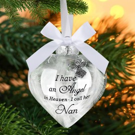 Yueshop Christmas Memorial Baubles Pendant Feather Ball“I Have an Angel in Heaven,I call him Nan” Christmas Ornament, Bereavement Gift To Remember Loved Ones, Christmas Tree Hanging Decoration