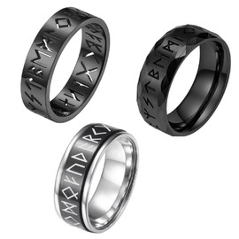 OIDEA Men's Viking Sign Rings 3 Pieces Stainless Steel Black Women's Unisex Viking Style Ring, Nordic Viking Character Classic Boys Men Jewellery Gift, Size 52-67