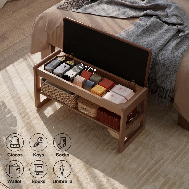 Shoe Rack Bench with Leather Cushion,2 Tiers Shoe Bench with