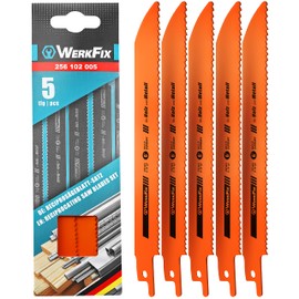 Werkfix Reciprocating Saw Blades/Made in Germany/Set of 5 Saw Blades Reciprocating Saw for Wood and Metal Accessories Reciprocating Saw Blade for Quick Cuts HSS-Bi 150 mm 8-10 tpi 6 Inch 5 Pieces