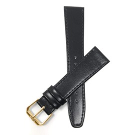 Bandini Extra Long (XL) 20mm Italian Leather Watch Band Strap - Black with Stitch - Classic - Slim - Gold Buckle