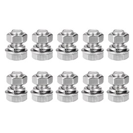 sourcing map M8 x 16mm Hex Head Screws Bolts, Nuts, Flat & Lock Washers Kits, 304 Stainless Steel Fully Thread Hexagon Bolts 10 Sets