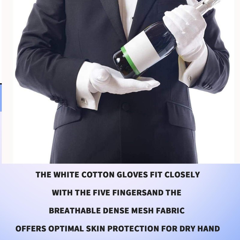 Bettinay 24 PCS Stretchable White Cotton Gloves, Work Cotton Gloves