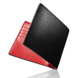 Glevio Men's Bifold Wallet, Made by Artisans, Taiga Processing, black/red, F