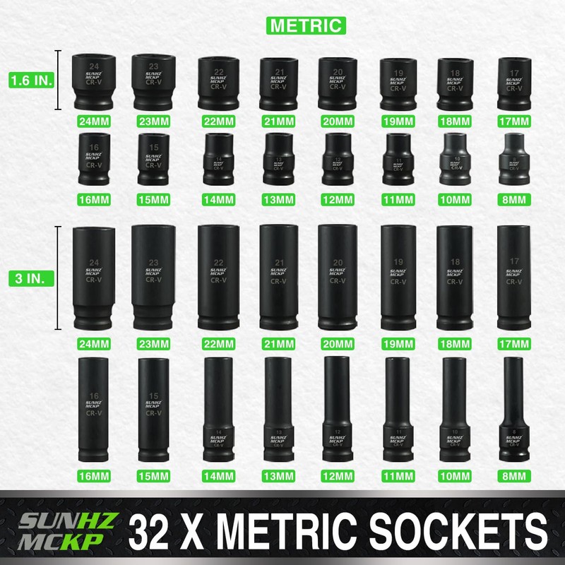 SUNHZMCKP 1/2" Drive Impact Socket Set, 66 Piece Standard SAE