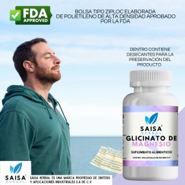 Glicinato De Magnesio | 100 Cápsulas | Magnesio Alta Absorción | Saisa Herbal Suplemento Premium