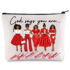 WZMPA Sigma Theta Parafernalia - Bolsa de maquillaje para cosméticos, regalo de hermandad griega con texto en inglés "God Says You Are Sorority DST, Dios dice DST, Bolsa de cosméticos