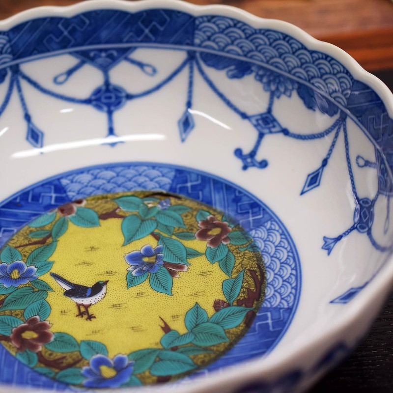 Stylish Tableware, Kutaniyaki Pot, Yoshidaya Camellia, Bird, Pottery, Japanese Tableware,