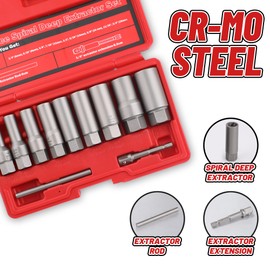 UYECOVE 11-Pcs Spiral Deep Bolt Extractor Set, Stripped Bolt Remover Lug Nut Extractor Set, Stripped Lug Nut Remover for Broken Damaged Rounded-Off Bolts, Nuts, Bolts, Studs, Fittings, Threaded Tubes