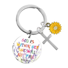 YTEWFGL Cross Christian Gifts Women Girls - 1 Pc Inspirational Christian Keychain for Women Bible Verse Lavender Design Holy Communion Birthday Gifts for Girls Graduation Religious Gift