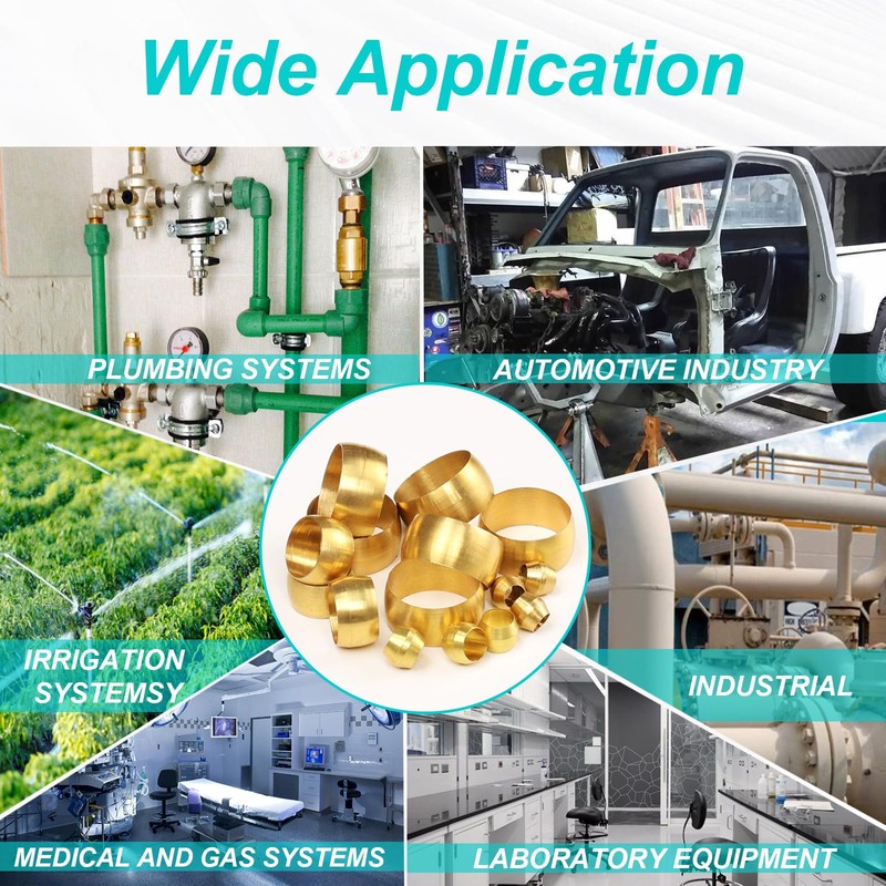 Quickun Brass Compression Fitting Ferrule Sleeve, 1/8" Tube OD (Pack