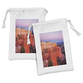 Ambesonne Landscape Fabric Pouch Set of 2, Natural Monuments in Bryce Canyon National Park Touristy Plateau, Small Drawstring Bag for Toiletries Masks and Favors, 9" x 6", Vermilion Violet Blue