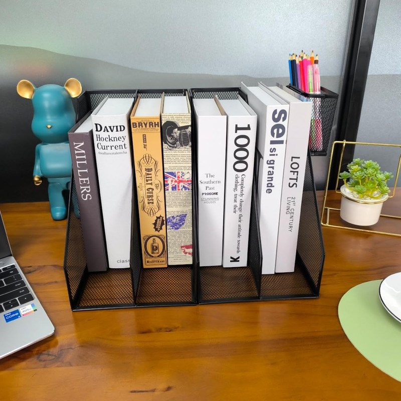 RHONZHAO 2 Set Desk Organizers, Metal Desk Magazine File Holder