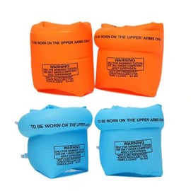 PVC Arm Floaties Inflatable Swim Arm Bands Floater Sleeves Swimming Rings Tube Armlets for Youth and Adults with Drink Holder (Orange and Blue)