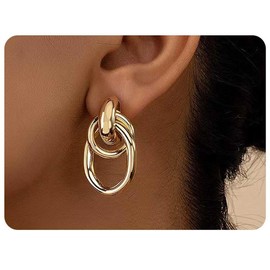 Gold Geometric Drop Dangle Earrings for Women Thick Chunky Long Link Dangle Earrings Jewelry Gift (gold)
