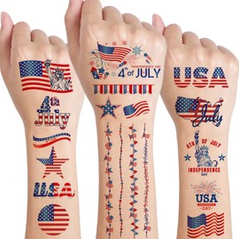 4th of July Party Temporary Tattoo Sticker Independence Day Adult Child Decorations Temporary Tattoo Waterproof Face Tattoo Stickers Memorial Day Victory Day Flag