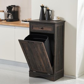 AHB 13 Gallon Tilt Out Trash Cabinet Kitchen Waste Bins, Laundry Hamper Tilt Out Pet Proof Hidden Trash Bin for Kitchen Living Room, Rustic Black - Color: Rustic Black