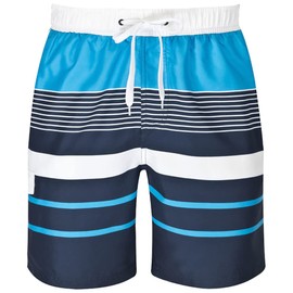 Mareno Men's Swimming Shorts with Modern Striped Pattern in Blue - 5XL