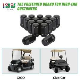 10L0L Golf Cart Chrome Wheel Lug Nuts 1/2"-20 for EZGO TXT RXV & Club Car DS Precedent Black (16 Pack),OEM# 14723-G1, 1010984, 14723-G1
