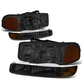 DNA Motoring HL-OH-SIE994P-SM-AM Smoked Lens Amber Corner Headlights Compatible with 99-07 Sierra / 00-06 Yukon XL 1500 2500