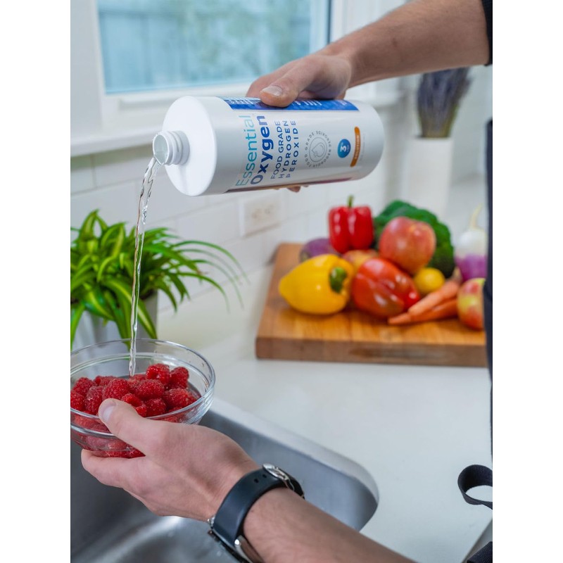 Essential Oxygen Food Grade Hydrogen Peroxide 3%, Natural Cleaner, Refill,