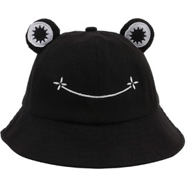 TBSCWYF Women's Fishing Hats Men's Fishing Hat Foldable Cotton Cute Frog Bucket Hat Unisex Summer Hat Outdoor Frog Leisure Hat for Fishing Hiking Camping Cotton Frog Bucket Hat, black