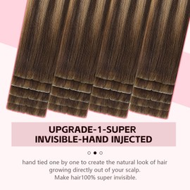 Sweetmet Injection Tape in Hair Extensions Real Human Hair 3rd-Generation #4/27/4 Chocolate Brown to Caramel Blonde 20pcs 35g 16inch Hand-Tied Edge Invisible Tape Extensions（#4/27/4a-16inch）