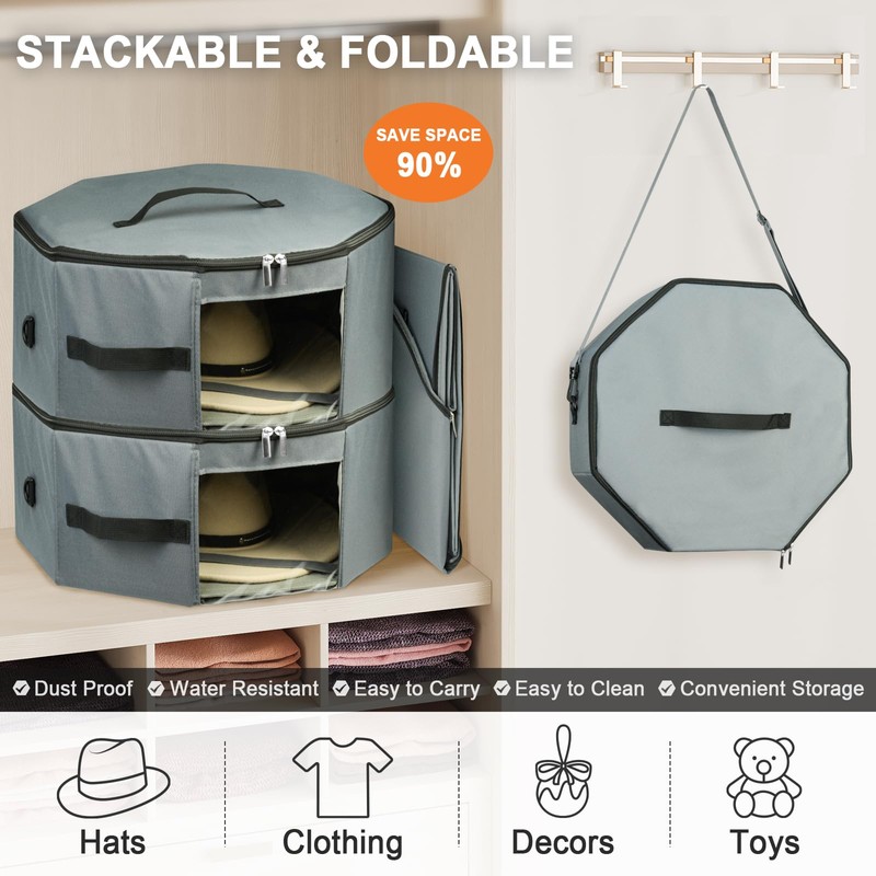 Bamneat Hat Box for Travel & Home Closet Storage, Side