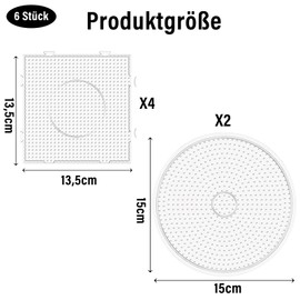 Barlone Pack of 6 5 mm Ironing Beads Plates, Large, Ironing Beads Pegboards, 4 Square, 13.5 x 13.5 cm, Pin Plates for Ironing Beads, 2 Round Diameter 15 cm, Ironing Beads Accessories, Pin Plate Midi