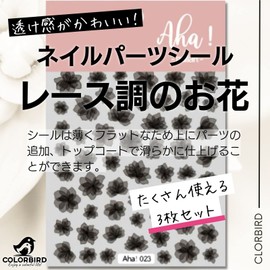 COLORBIRD Nail Seal, Lace, Flower, Transparent, Flat Color, Nail Parts, Floral Pattern, Sheer (Set of 3) (Black)