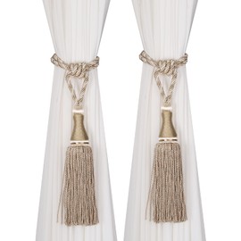 HedongHexi 2 Pack Large Tassel Curtain Tiebacks, Luxury Curtain Rope Tie Backs, Home Decorative Holdbacks Braided Tassel Tie-Backs (Beige, 2 Pack)