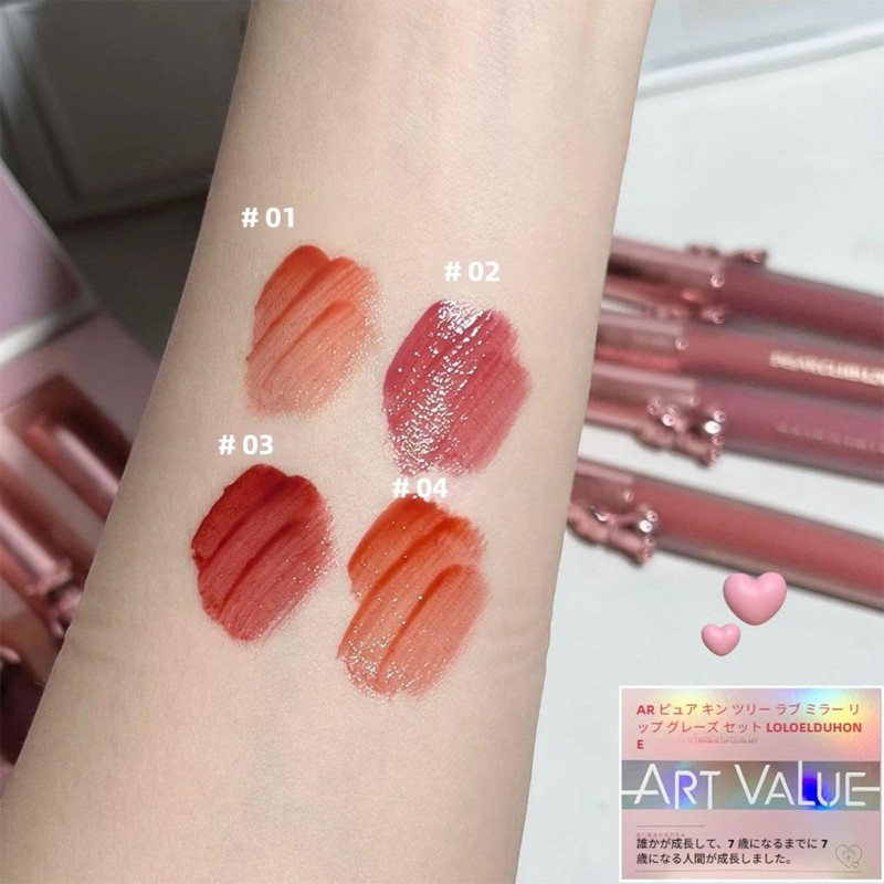 Cosmetic Set, Bear Lip Necklace Set, 4 Pieces, Matte Lip/Gloss