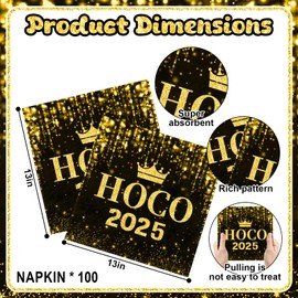 100 Pcs Homecoming Napkins Black and Gold 2025 Prom Napkins Serve 100 Guest Homecoming Party Supplies for School Celebration Supplies Prom Decorations Graduation Party Decorations