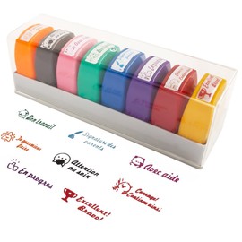HOVCEH Motivational French Teacher Stamp, Box of 8 Baroque Self Inking Stamps, Schoolmaster Stamp for Teacher Gifts and Encouragement of Students