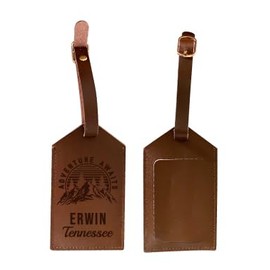 Erwin Tennessee Souvenir Leather Luggage Tag Camping Adventure Awaits Design