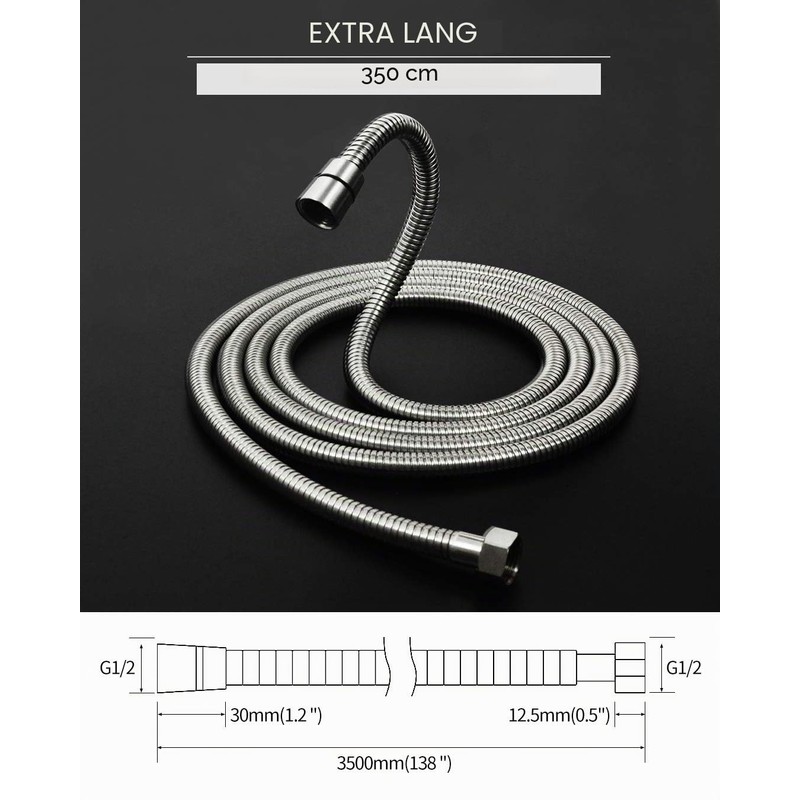 PHASAT Long Shower Hose, 3.5 m Flexible Stainless Steel Replacement