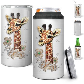 Wassmin Giraffe Tumbler Can Cooler 4-in-1 Giraffe Gift For Women Girls Teen Jewelry Drawing Style Stainless Steel Insulated Tumblers 16oz Cup With Lid Birthday Christmas Presents