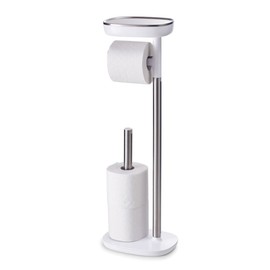 Joseph Joseph 70518 EasyStore Butler Toilet Paper Holder Stand and Spare Roll Storage with Shelf and Drawer, Stainless Steel, 1 EA
