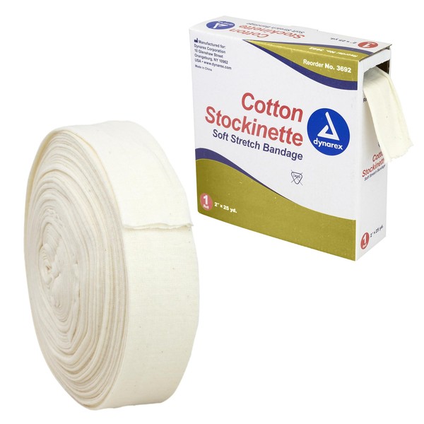 Dynarex Cotton Stockinette, 2" x 25 yds., Non-Sterile & Latex-Free, Tubular Bandage for Preventing Skin Irritation and Cast Wrinkles, Made from 100% Pure Cotton, 1 Cotton Roll