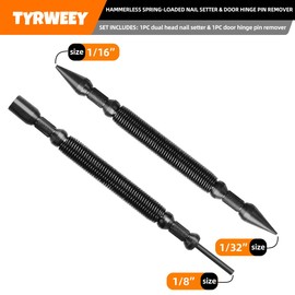 TYRWEEY 2-Piece Nail Setter Dual Head Nail Set, Dual Head Nail Setter & Hinge Pin Remover Punch Set, Nail Setter Features 1/32-in, 1/16-in, 1/8-in