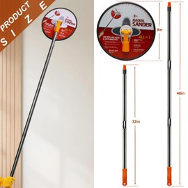 9" Drywall Pole Sander, 48 Inch Extension Pole Sander with 360° Swivel Head – Round Manual Hand Sander for Walls & Ceilings