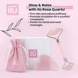 Ilū - Gesichtsroller Gua Sha Stein Aus Rosenquarz Für Gesichtsmassage Straffende Wirkung Gegen Schwellungen Falten Perfektes Beauty-tool Für Entspannte Haut