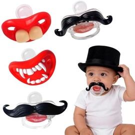 YAPROMO - Chupetes divertidos para bebés, chupete de bigote 0-6-18 meses, chupetes de Halloween para niños pequeños, chupete de dientes divertidos para niños y niñas